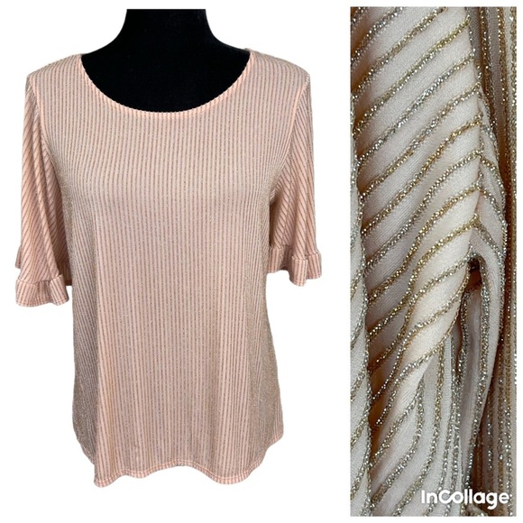 NWT Anthro W5 blush pink sparkly ruffle sleeve top - Picture 1 of 11